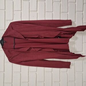 White House Black Market Burgandy  Ruffled Sweater Cardigan. Size XS